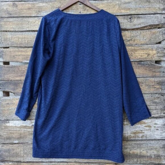 Vineyard Vines Tunic Cover Up Womens Navy Blue Linear Whale Tail Burnout Medium - Picture 5 of 9
